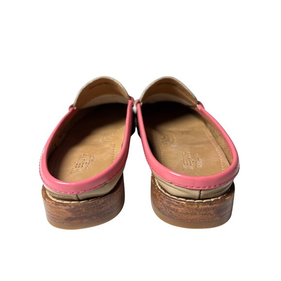 Bass Weejuns Size 6 Diane Penny Loafers Slides Leather Mules Tan White Pink - Picture 3 of 9
